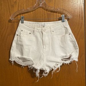 Destroyed White High Waisted Denim Shorts